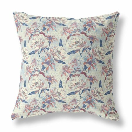 PALACEDESIGNS 20 in. Roses Indoor & Outdoor Throw Pillow White & Blue PA3097641